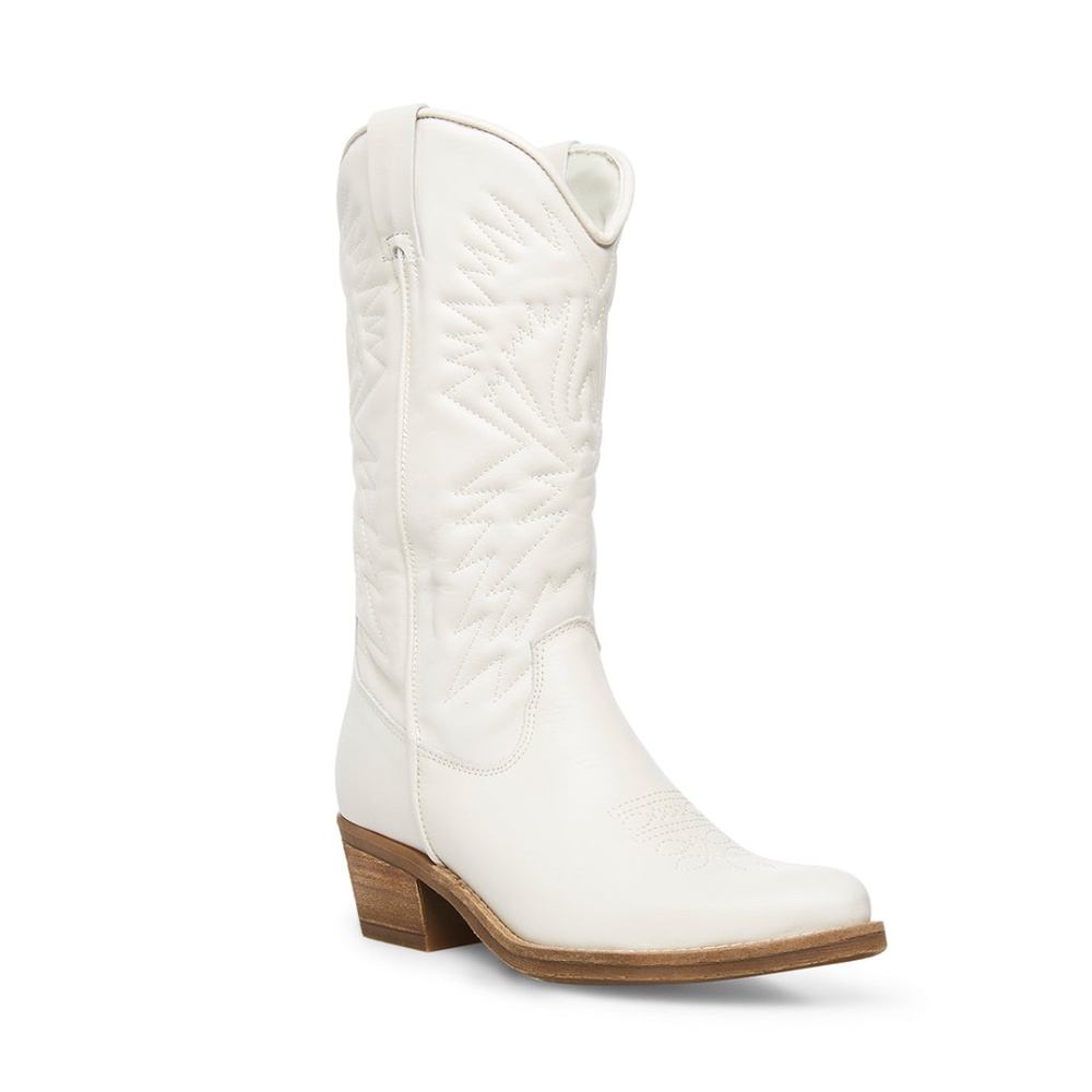 Steve Madden Hayward White Leather Cowboy Boots